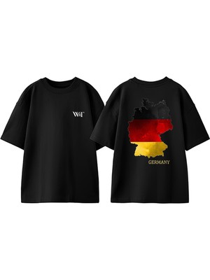 Almanya 1 Tasarım Sırt Baskılı Pamuk Siyah Oversize T-Shirt