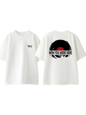 Pınk Floyd Plak Tasarım Sırt Baskılı Pamuk Beyaz Oversize T-Shirt