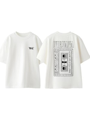 Nirvana 5 Tasarım Sırt Baskılı Pamuk Beyaz Oversize T-Shirt