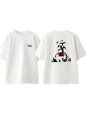 Uchiha Itachi Naruto 5 Tasarım Sırt Baskılı Pamuk Beyaz Oversize T-Shirt