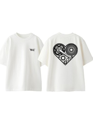 Hearth Machine Tasarım Sırt Baskılı Pamuk Beyaz Oversize T-Shirt