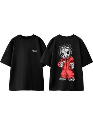 Slipknot Rock Müzik 14 Tasarım Sırt Baskılı Pamuk Siyah Oversize T-Shirt