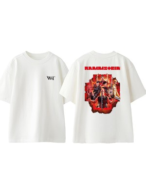 Rammstein Collage Plakat Tasarım Sırt Baskılı Pamuk Beyaz Oversize T-Shirt
