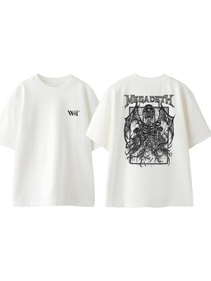 Megadeth Gözlük Tasarım Sırt Baskılı Pamuk Beyaz Oversize T-Shirt