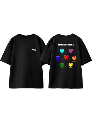 Undertale Oyun 4 Tasarım Sırt Baskılı Pamuk Siyah Oversize T-Shirt