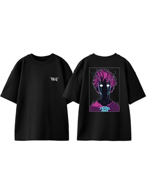 Mob Psycho 100 Tasarım Sırt Baskılı Pamuk Siyah Oversize T-Shirt