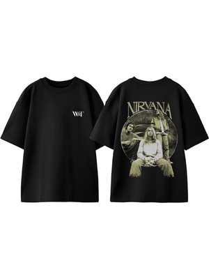 Nirvana 2 Tasarım Sırt Baskılı Pamuk Siyah Oversize T-Shirt