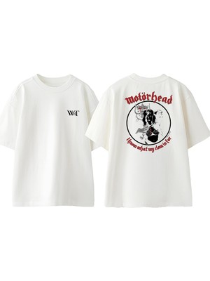 Motörhead 5 Tasarım Sırt Baskılı Pamuk Beyaz Oversize T-Shirt