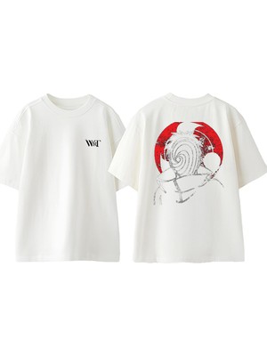 Naruto Obito Anime 4 Tasarım Sırt Baskılı Pamuk Beyaz Oversize T-Shirt