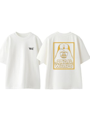 Star Wars Dart Vader 2 Tasarım Sırt Baskılı Pamuk Beyaz Oversize T-Shirt