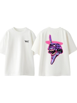 Neon Genesis Evangelion 7 Tasarım Sırt Baskılı Pamuk Beyaz Oversize T-Shirt