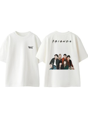 Friends Dizi 1 Tasarım Sırt Baskılı Pamuk Beyaz Oversize T-Shirt