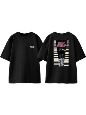 Pink Floyd Burning Man Tasarım Sırt Baskılı Pamuk Siyah Oversize T-Shirt