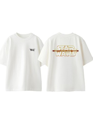 Star Wars 2 Tasarım Sırt Baskılı Pamuk Beyaz Oversize T-Shirt