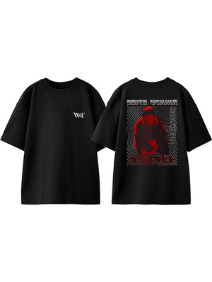 Naruto Obito Anime 2 Tasarım Sırt Baskılı Pamuk Siyah Oversize T-Shirt