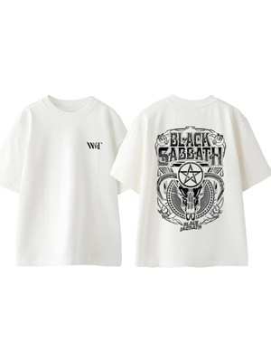 Black Sabbath 3 Tasarım Sırt Baskılı Pamuk Beyaz Oversize T-Shirt