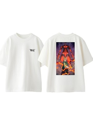 Attack On Titan Gigantic Tasarım Sırt Baskılı Pamuk Beyaz Oversize T-Shirt
