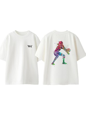 Voleyboll 6 Tasarım Sırt Baskılı Pamuk Beyaz Oversize T-Shirt