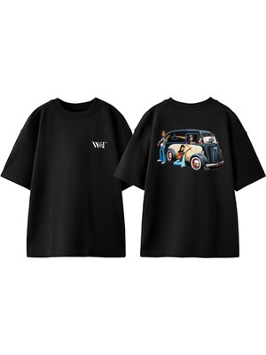 Pink Floyd Car Tasarım Sırt Baskılı Pamuk Siyah Oversize T-Shirt