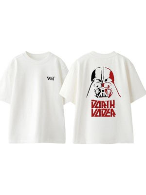 Star Wars Dart Vader 3 Tasarım Sırt Baskılı Pamuk Beyaz Oversize T-Shirt