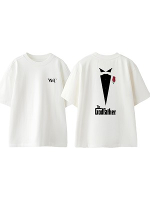 The Godfather Red Rose Tasarım Sırt Baskılı Pamuk Beyaz Oversize T-Shirt