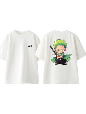 One Piece Resentfu Zoro Tasarım Sırt Baskılı Pamuk Beyaz Oversize T-Shirt