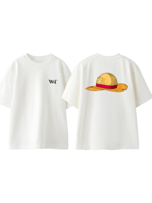 One Piece Straw Hat Tasarım Sırt Baskılı Pamuk Beyaz Oversize T-Shirt