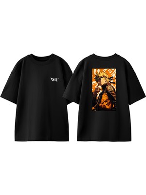 Naruto Uzumaki Tasarım Sırt Baskılı Pamuk Siyah Oversize T-Shirt