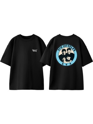 The Beatles Vintage Tasarım Sırt Baskılı Pamuk Siyah Oversize T-Shirt