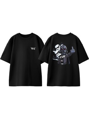 Star Wars Dart Vader 6 Tasarım Sırt Baskılı Pamuk Siyah Oversize T-Shirt