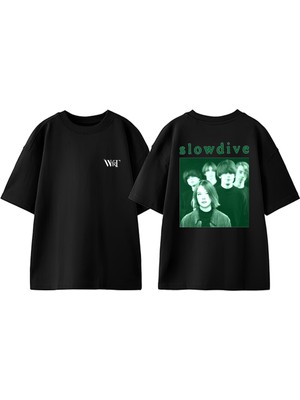 Slowdive Vintage Gift Ggw Tasarım Sırt Baskılı Pamuk Siyah Oversize T-Shirt