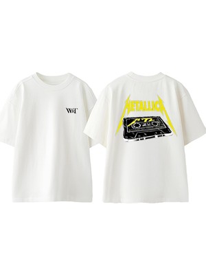 Metallıca Kaset Tasarım Sırt Baskılı Pamuk Beyaz Oversize T-Shirt
