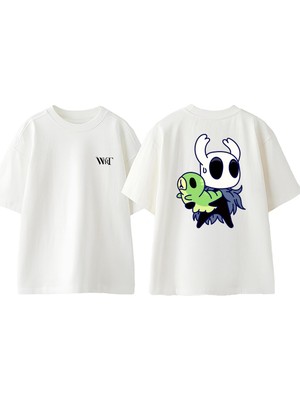 Hollow Knight 5 Tasarım Sırt Baskılı Pamuk Beyaz Oversize T-Shirt