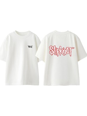Slipknot Rock Müzik 4 Tasarım Sırt Baskılı Pamuk Beyaz Oversize T-Shirt