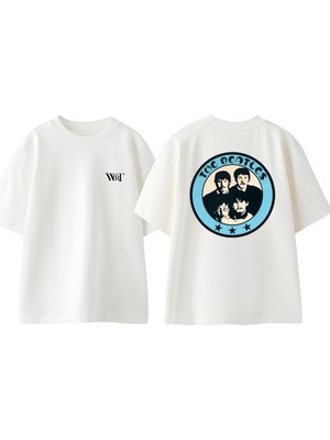 The Beatles Vintage Tasarım Sırt Baskılı Pamuk Beyaz Oversize T-Shirt
