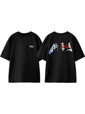 Metallıca Symbol Tasarım Sırt Baskılı Pamuk Siyah Oversize T-Shirt