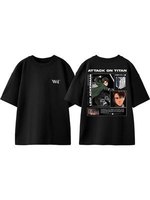 Attack On Titan Levi6 Tasarım Sırt Baskılı Pamuk Siyah Oversize T-Shirt