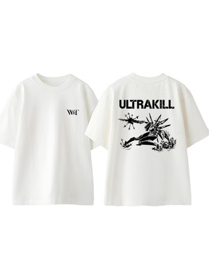 Ultrakill 2 Tasarım Sırt Baskılı Pamuk Beyaz Oversize T-Shirt