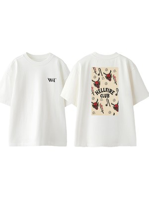 Hellfire Club 1 Tasarım Sırt Baskılı Pamuk Beyaz Oversize T-Shirt