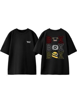 Box Box Box Formula 1 2 Tasarım Sırt Baskılı Pamuk Siyah Oversize T-Shirt