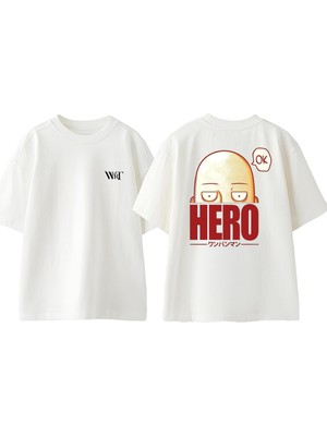 One Punch Man 4 Tasarım Sırt Baskılı Pamuk Beyaz Oversize T-Shirt