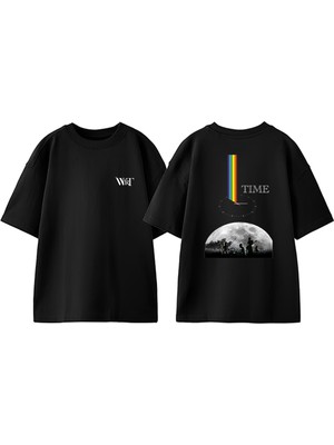 Pink Floyd Time Tasarım Sırt Baskılı Pamuk Siyah Oversize T-Shirt
