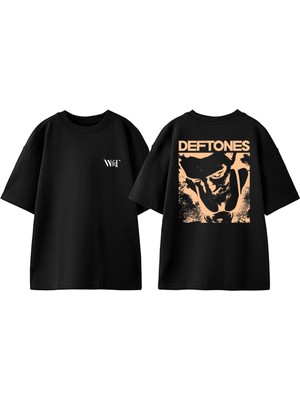 Deftones 2 Tasarım Sırt Baskılı Pamuk Siyah Oversize T-Shirt