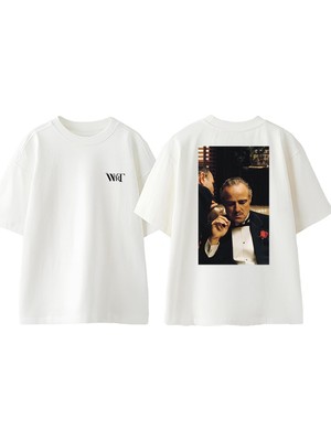 Vito Corleone 1 Tasarım Sırt Baskılı Pamuk Beyaz Oversize T-Shirt