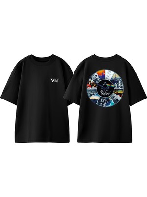 Pink Floyd CD Tasarım Sırt Baskılı Pamuk Siyah Oversize T-Shirt