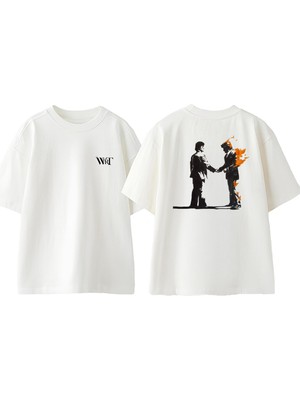 Pink Floyd Were Here Tasarım Sırt Baskılı Pamuk Beyaz Oversize T-Shirt