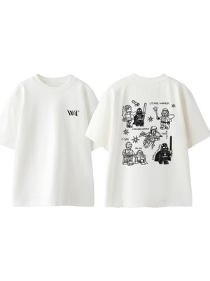 Star Wars Çizimler Tasarım Sırt Baskılı Pamuk Beyaz Oversize T-Shirt