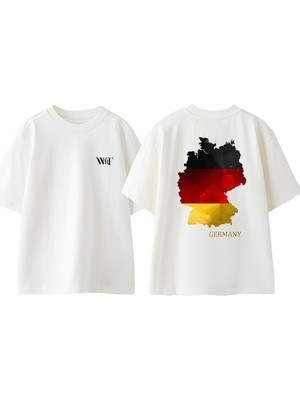 Almanya 1 Tasarım Sırt Baskılı Pamuk Beyaz Oversize T-Shirt