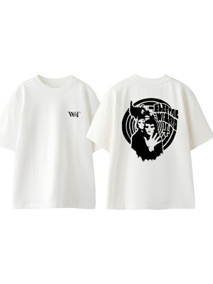 Electric Wizard Çizim Tasarım Sırt Baskılı Pamuk Beyaz Oversize T-Shirt