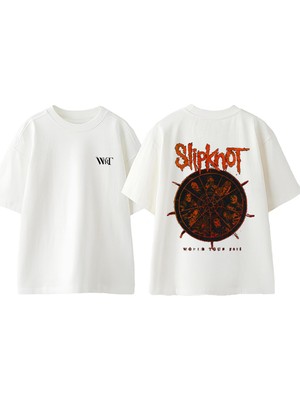 Slipknot Rock Müzik 16 Tasarım Sırt Baskılı Pamuk Beyaz Oversize T-Shirt